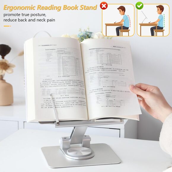 Acrylic Adjustable Book Stand 360° Rotation Laptop Tablet Holder Reading Desk - Picture 5 of 11